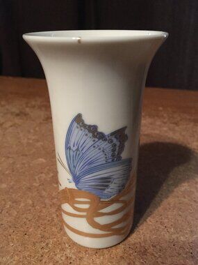 ROSENTHAL GERMANY STUDIO LINIE BLUE GOLD BUTTERFLY BUD VASE ALAIN LE FOLL